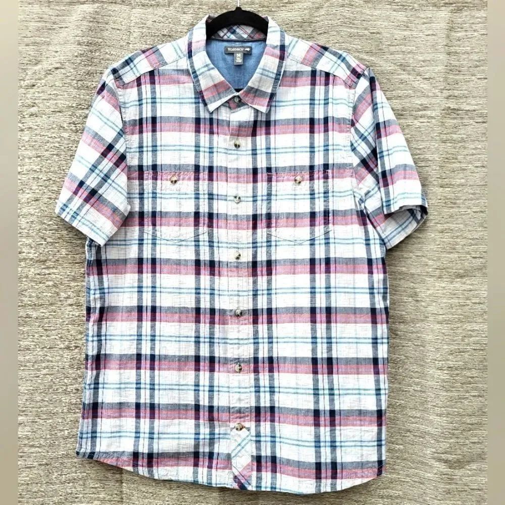 Toad & Co M Men's plaid short sleeve button up shirt Organic Cotton